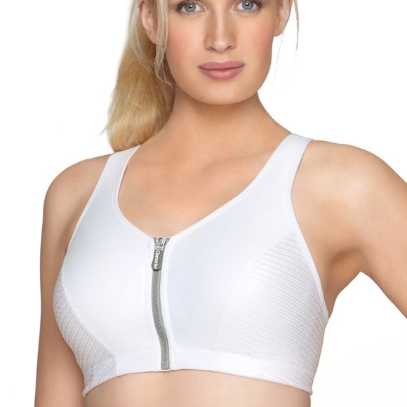Glamorise SPORT Bra 32G (HIGH-IMPACT) Wicks (RACERBACK) T-Back Zip-Up White NEW - Picture 8 of 16